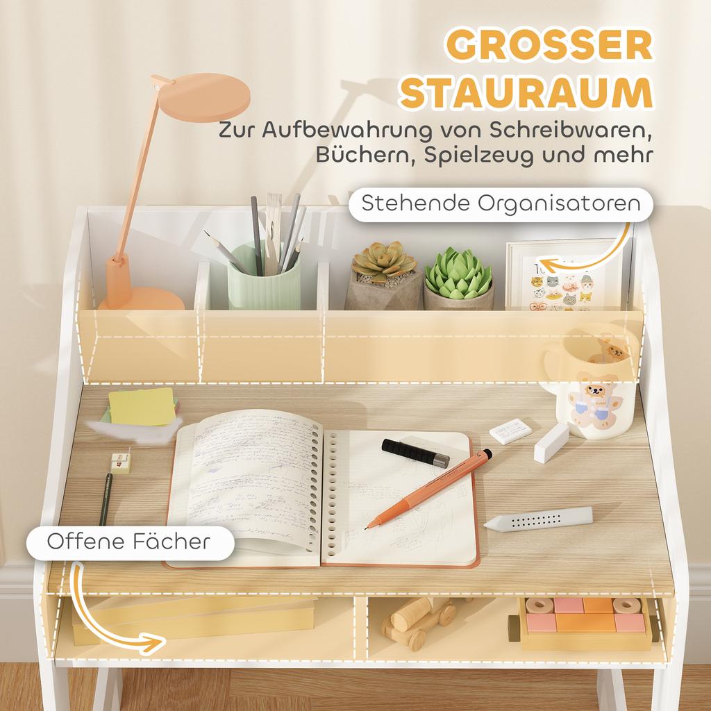 Kids Desk and Chair Set, Children Study Table with Storage and Shelves for Study Room, Gift for 3-8 Years, Natural