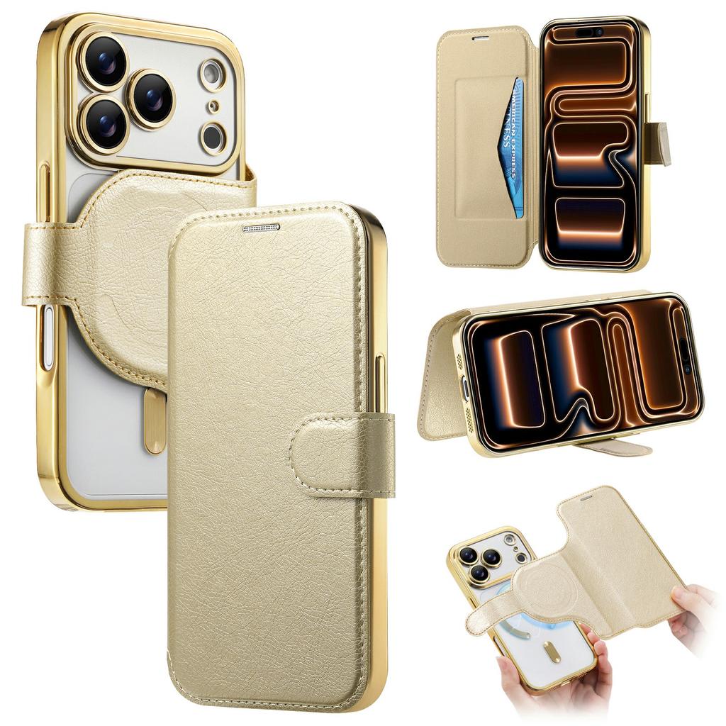 For iPhone 17 Pro Max Case Compatible with MagSafe Detachable Leather Phone Cover with Lens Film