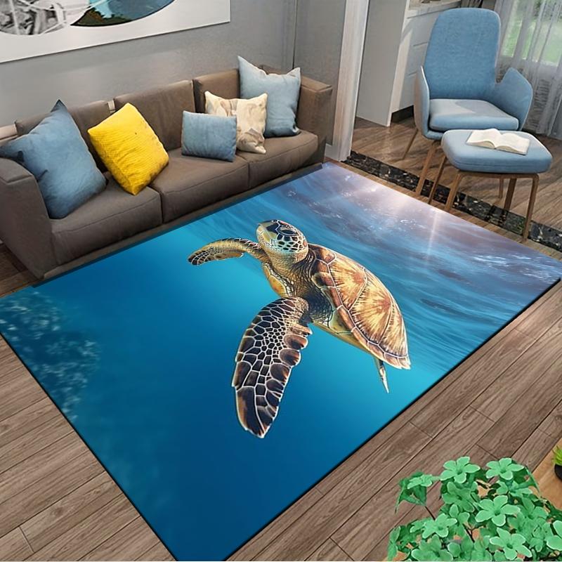 Sea Turtle Design Carpet, Underwater Ocean Theme, Blue and Brown Suitable for use as an anti-slip for living room bedroom sofas