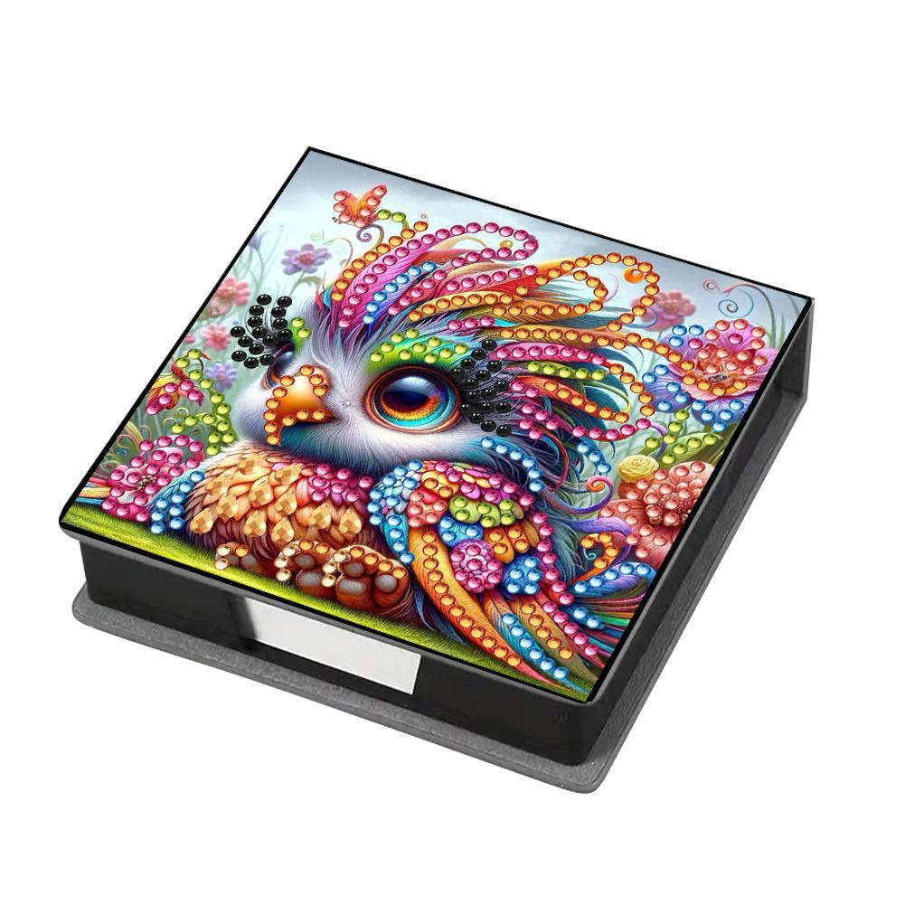 Leather Animals Gem Painting Memo Pad Holder Mosaic Kit Pattern Diamond Art Note Box with 160 Sheets of Paper for DIY Art Craft
