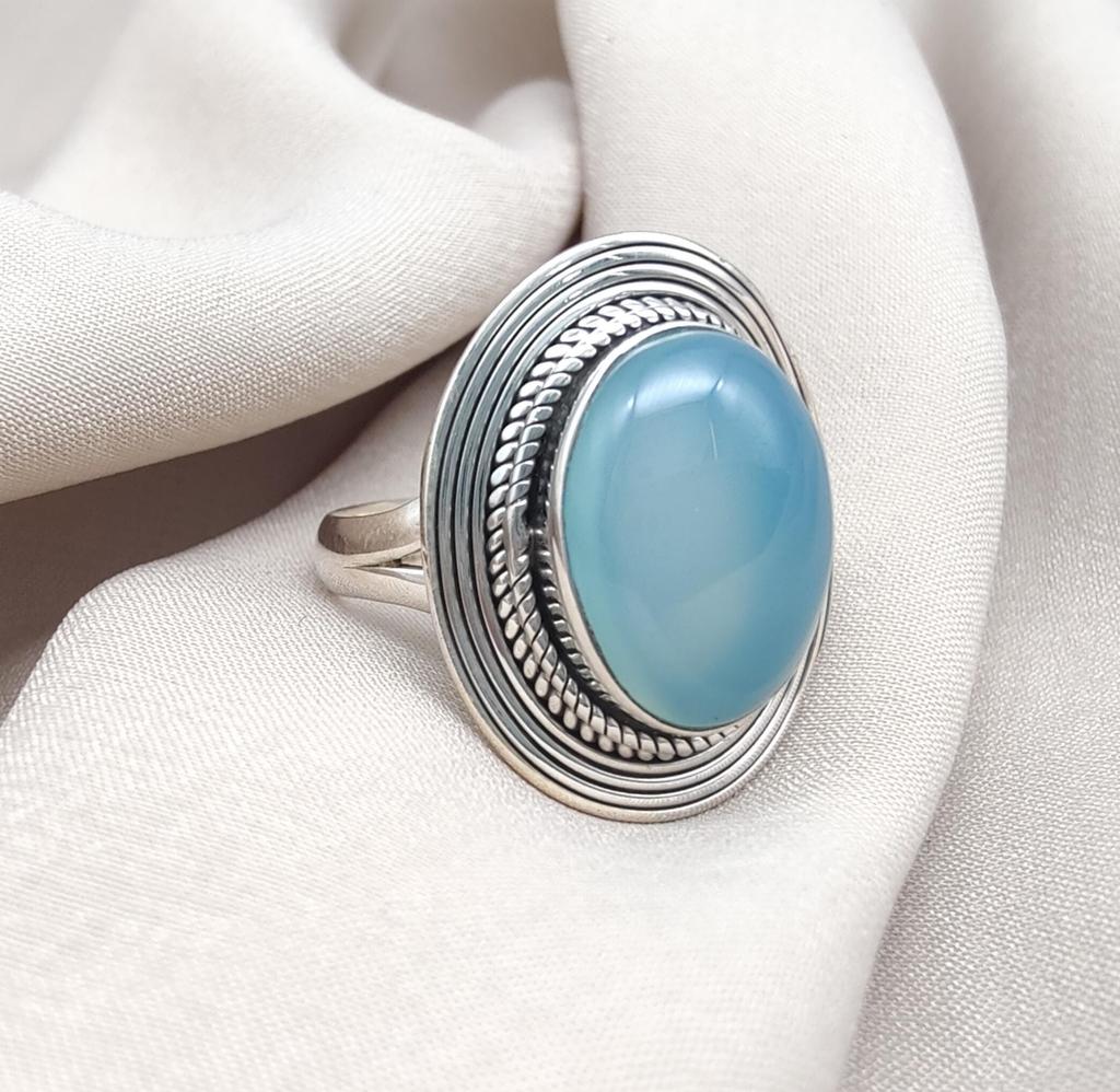 Blue Chalcedony 925 Sterling Silver Ring: Handmade Boho Gemstone Jewelry