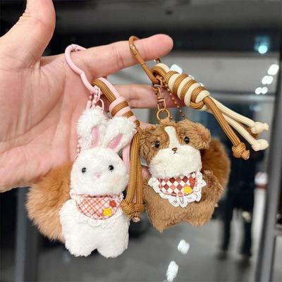 Bear Rabbit Dog Keychain Cartoon Key Ring Lovely Rabbit Plush Dolls Pendant  Bag Key Decor
