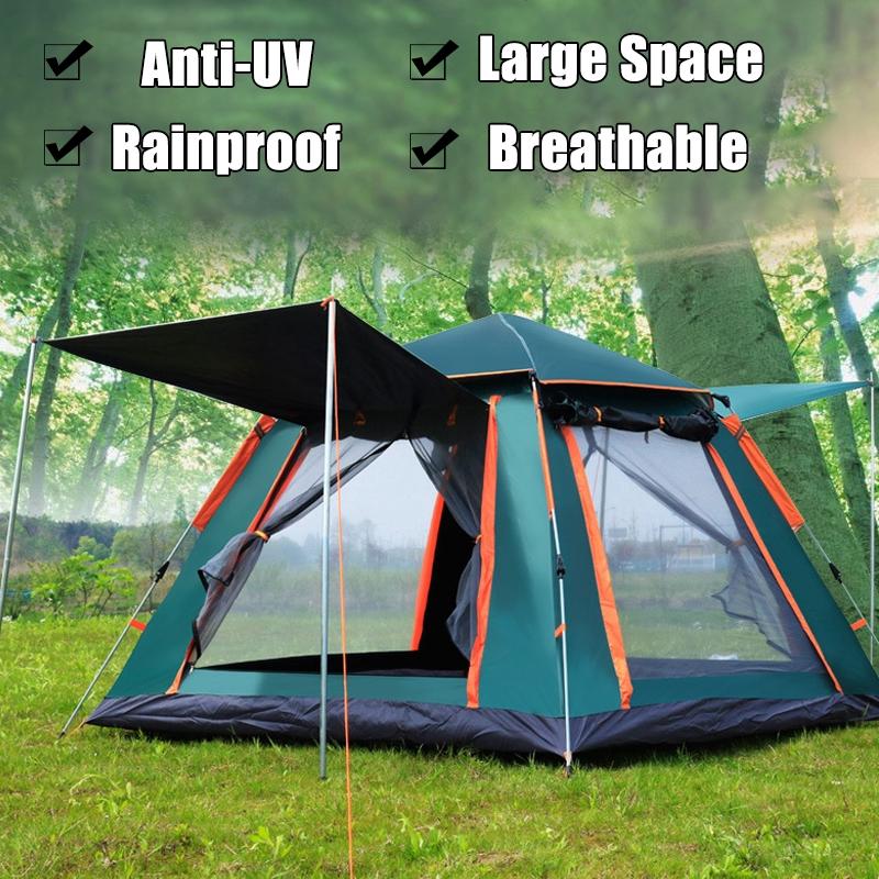 4 Person Family Camping Automatic Tent Large Space Tents Automatic Opening Waterproof Four Sides Breathable Outdoor Hiking Tent 215*215*142cm