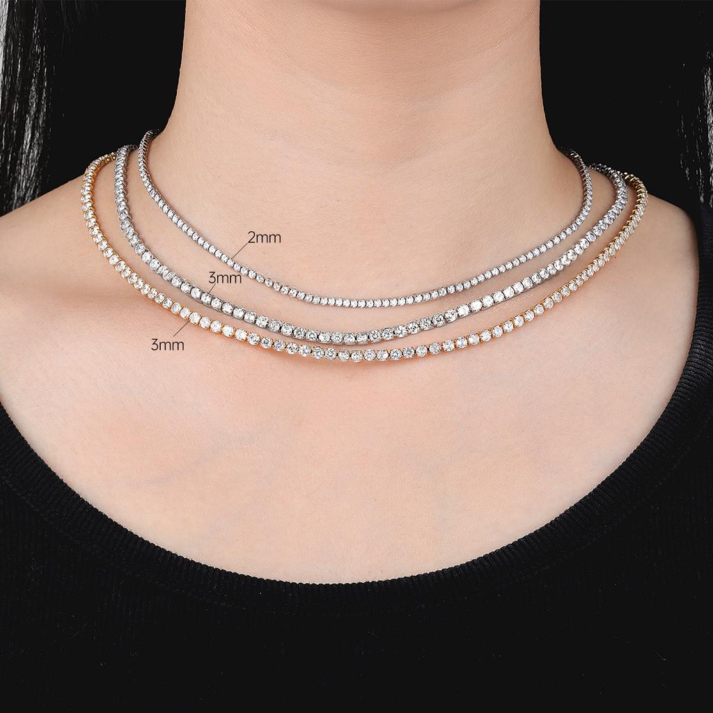 Orstarry S925 Silver Necklace Tennis Chain Necklace 2mm & 3mm Cubic Zirconia for Women Exquisite Jewelry Birthday Gift