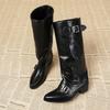 2026 Winter Pointed Toe High Heels Women Long Boots Knee High Shoes Sexy Pumps Chunky Leather Shoes Chelsea Boots Mujer Botas