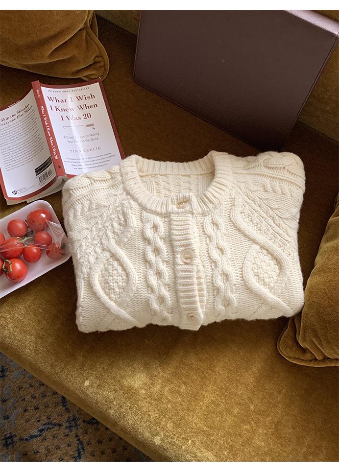 Twisted Knit Cardigan: Thickened Milk Fur Sweater Coat for Women, Autumn Winter 2022