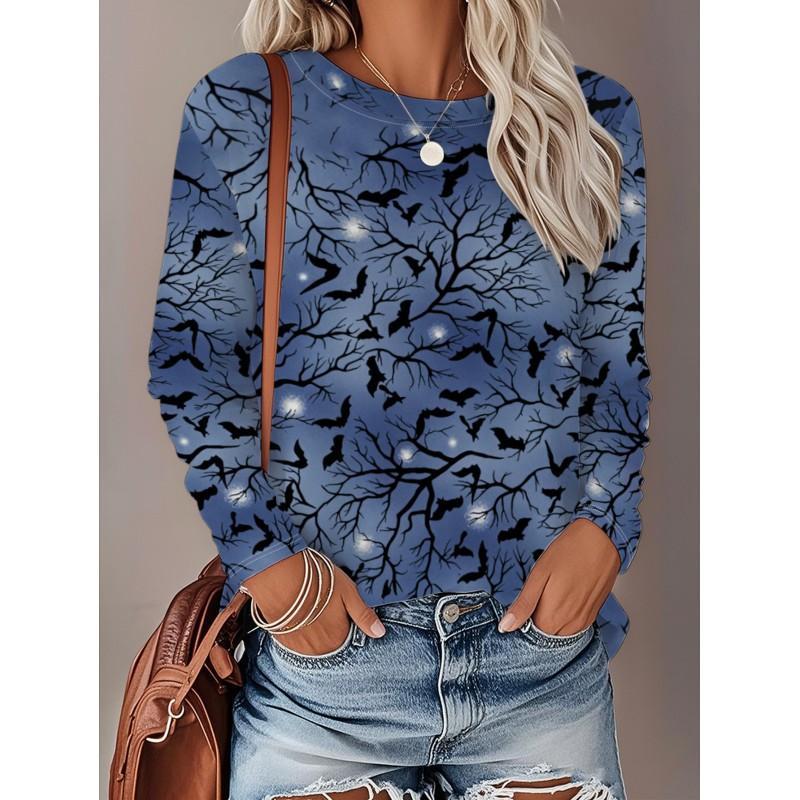 Womens Long Sleeve Crew Neck T-Shirt With 3D Flamingo Print Soft Milk Silk Fabric Loose Fit Casual 2025