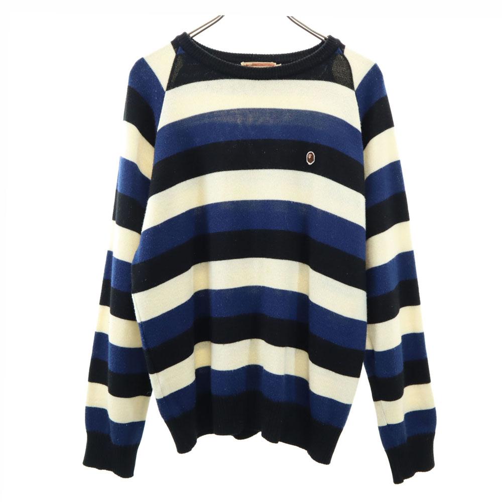 

A BATHING APE wool blend border Long sleeve sweater L knit Men s Used