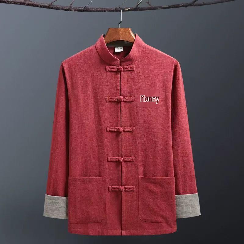 Men's Retro Chinese Tang Suit: Spring/Autumn Cotton Linen 3-Piece Set with Long Sleeve Frog Button Hanfu Coat