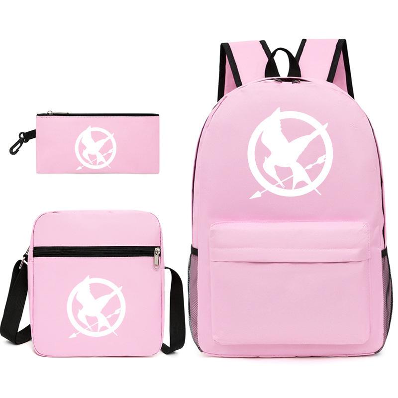 Large Capacity Schoolbag with Shoulder Strap; Student Three-piece Pencil Case Set