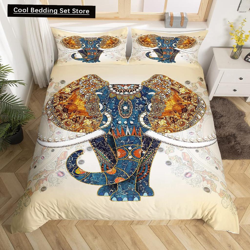 Tribal Ethnic Elephant Duvet Cover Exotic Style Bedding Set Boho Mandala Flower Paisley Quilt Cover Polyester Comforter Cover