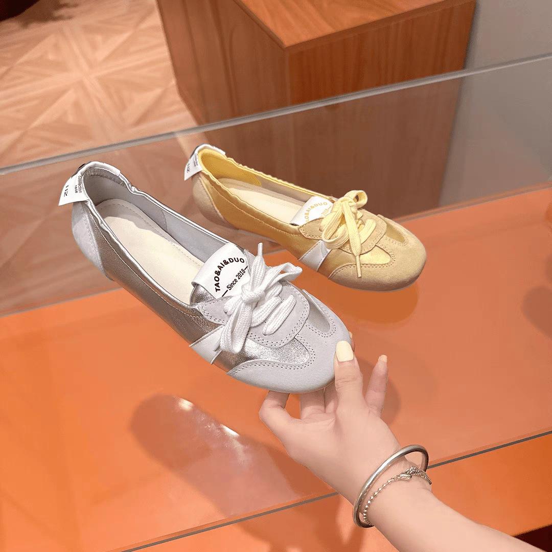 

Новая осень новая обувь-балетки с мелким вырезом и плоской подошвой, на одном ремешке, простая универсальная шнуровка Мэри Джейн Dexun 39 серебряный