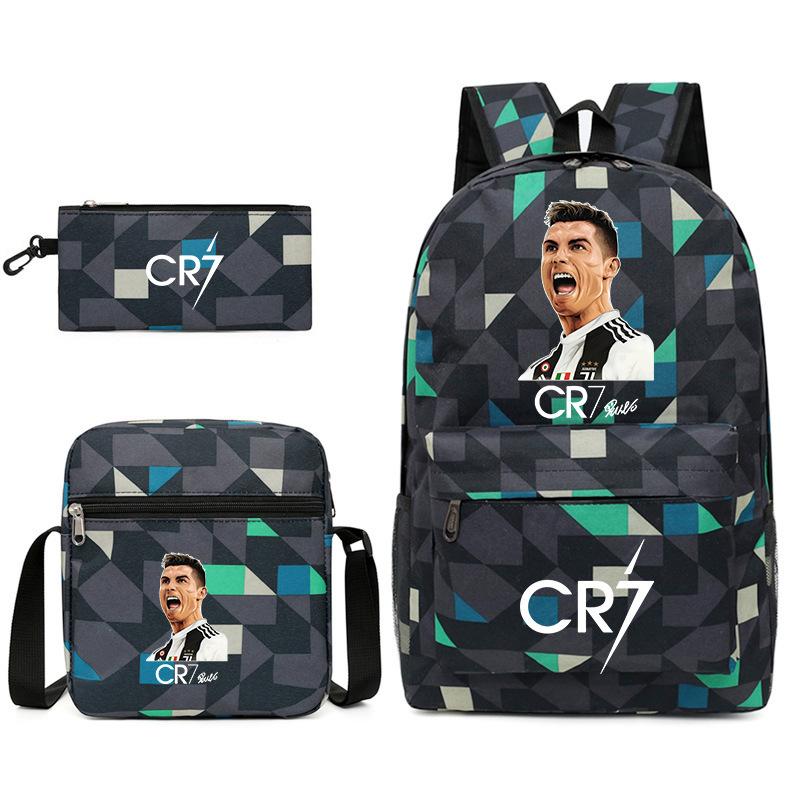 Large Capacity Schoolbag with Shoulder Strap; Student Three-piece Pencil Case Set