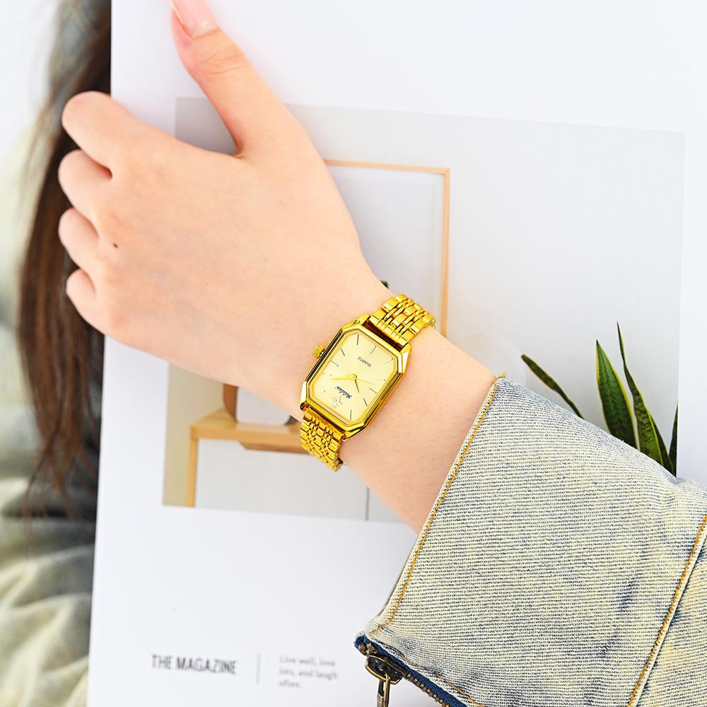 Elegant Vintage Octagonal Ladies Wristwatch Golden Case Quartz Watches Wateproof Steel Strap
