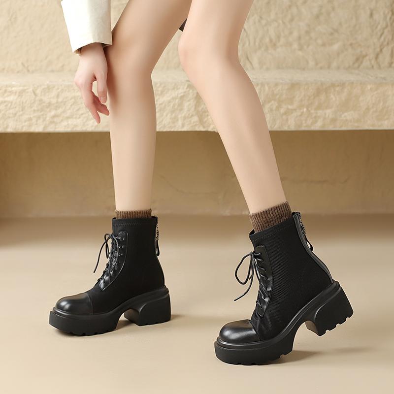 British Style Elastic Boots Women Designer Soft-soled Increase Women's Platform Shoes Fashion New Designer Ankle Boots Female