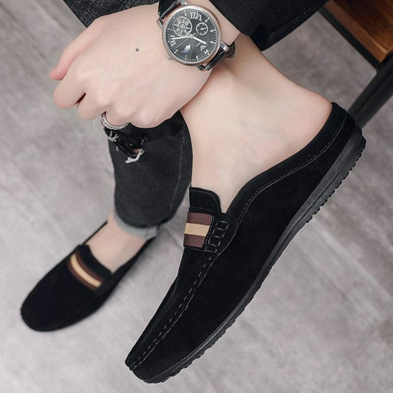 Men's Slippers Lightweight Casual Shoes Suede Half Support Slippers Mules Summer Outdoor Loafers Slip on Soft Sole Flats for Men