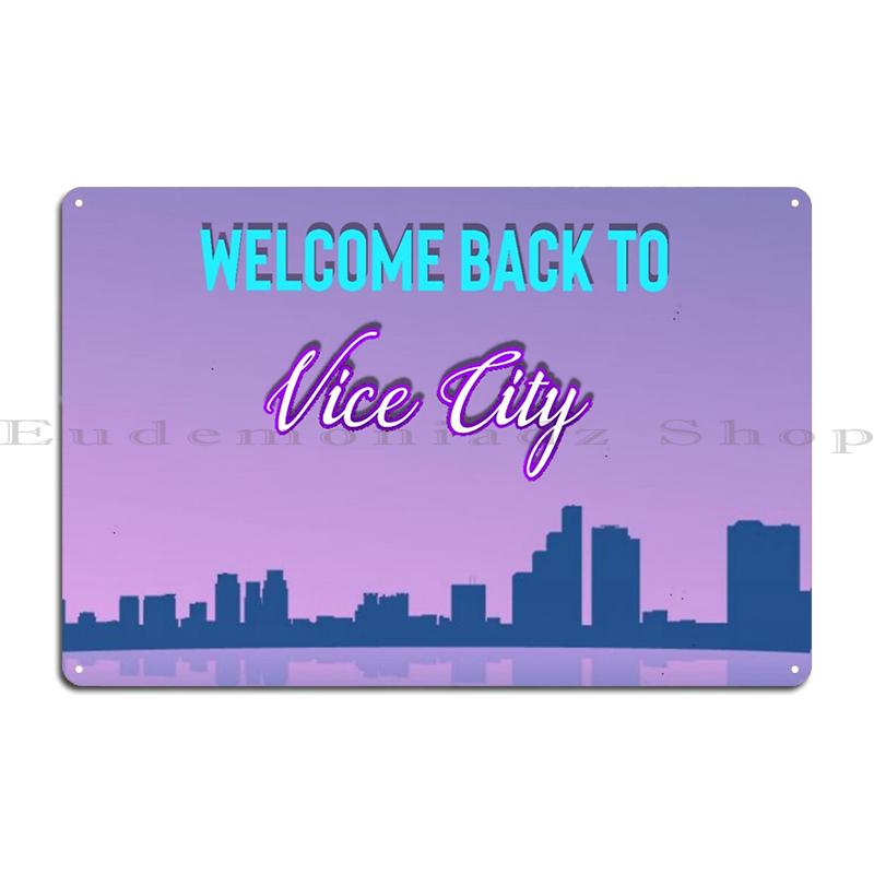 Nacht in Miami: Vaporwave-Vibes Oldtimer in Vice City Metalldekoration Clubparty Malerei Dekor Kino Blechschild Poster