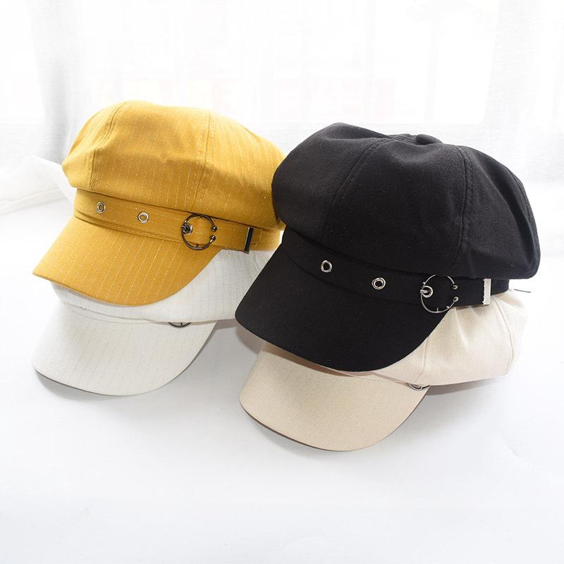 Høst Vinter Kvinner Baseball Cap Nye Dame Caps Vintage Octagonal Cap Beret Svart Hvit Casual Caps Med Metallspenne Hot