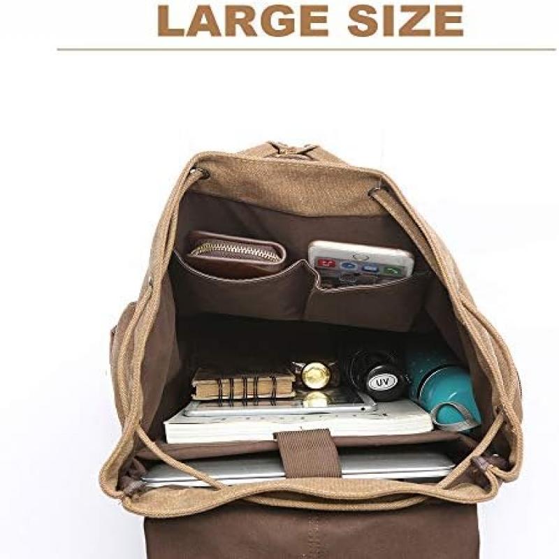 Rufun Canvas Backpack Vintage Laptop Backpack Large Capacity Travel Hiking Daypack Unisex Bag