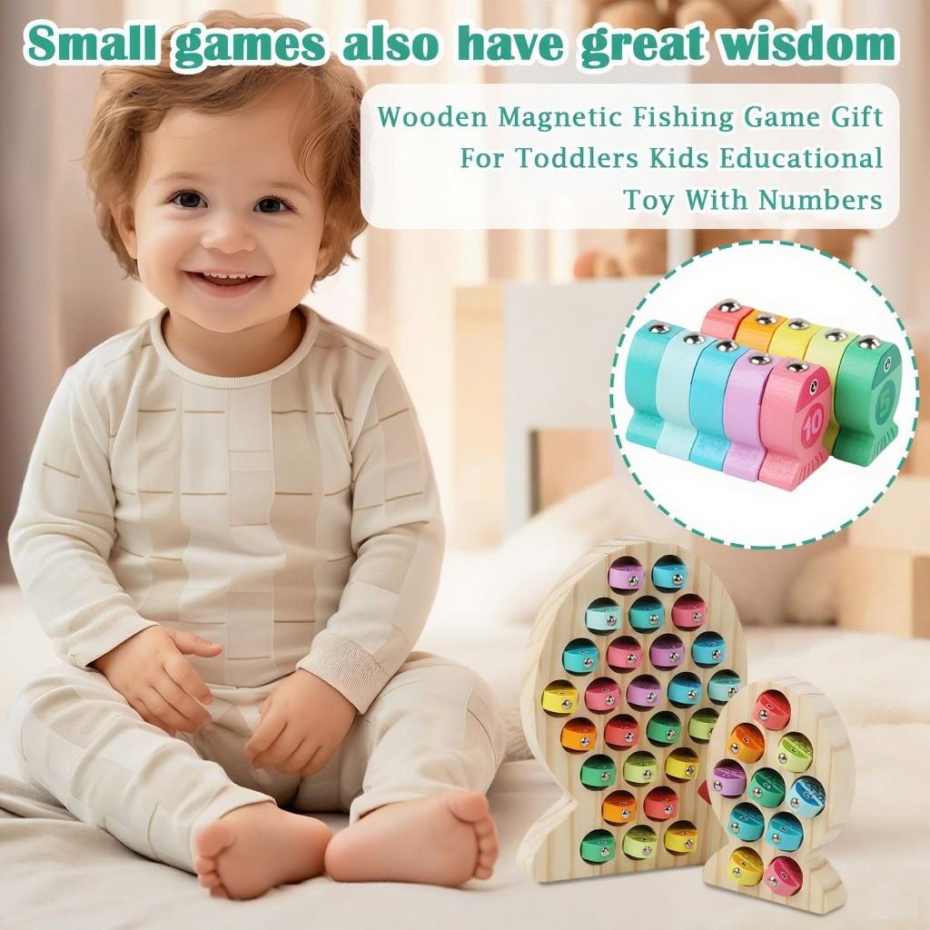 Dřevěná magnetická rybářská hra Dárek pro batolata Dětská vzdělávací hračka s čísly