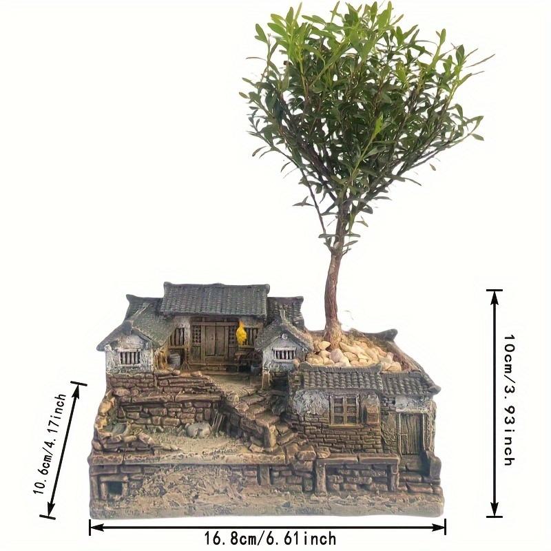 Rustikaler Harz-Bonsai-Baumtopf mit geometrischem Design   (Nur Zubehör, keine Flora enthalten)