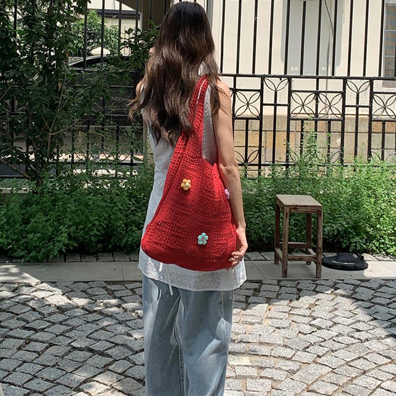 Basit Tığ İşi Tote Çantalar Moda Oyuk Örgü Kadın Çantaları Günlük Kadın Omuz Çantaları Bayan Alışveriş Üst Saplı