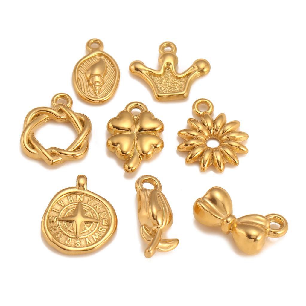 3PCS Cute Tulip Flower/Bow/Four Leaf Clover Charms for Jewelry Making Stainless Steel Star Pendant DIY Bracelet Necklace Earring