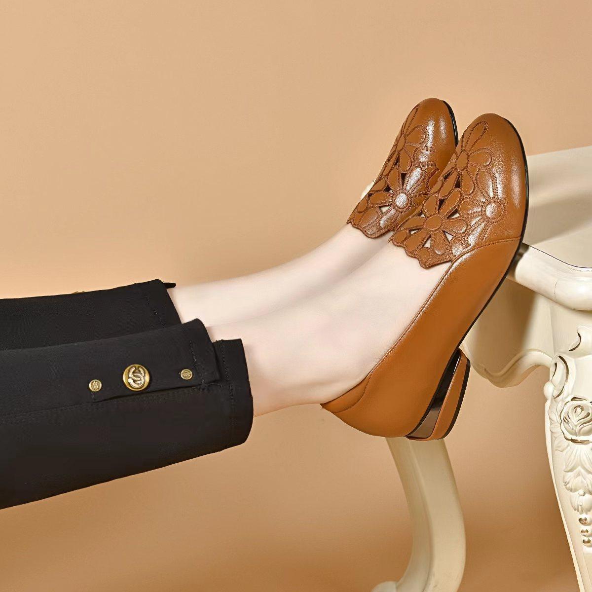 

Round head women s spring and summer embroidery hollow shallow mouth single shoes low heel flat shoes one pedal women s lazy shoes 41