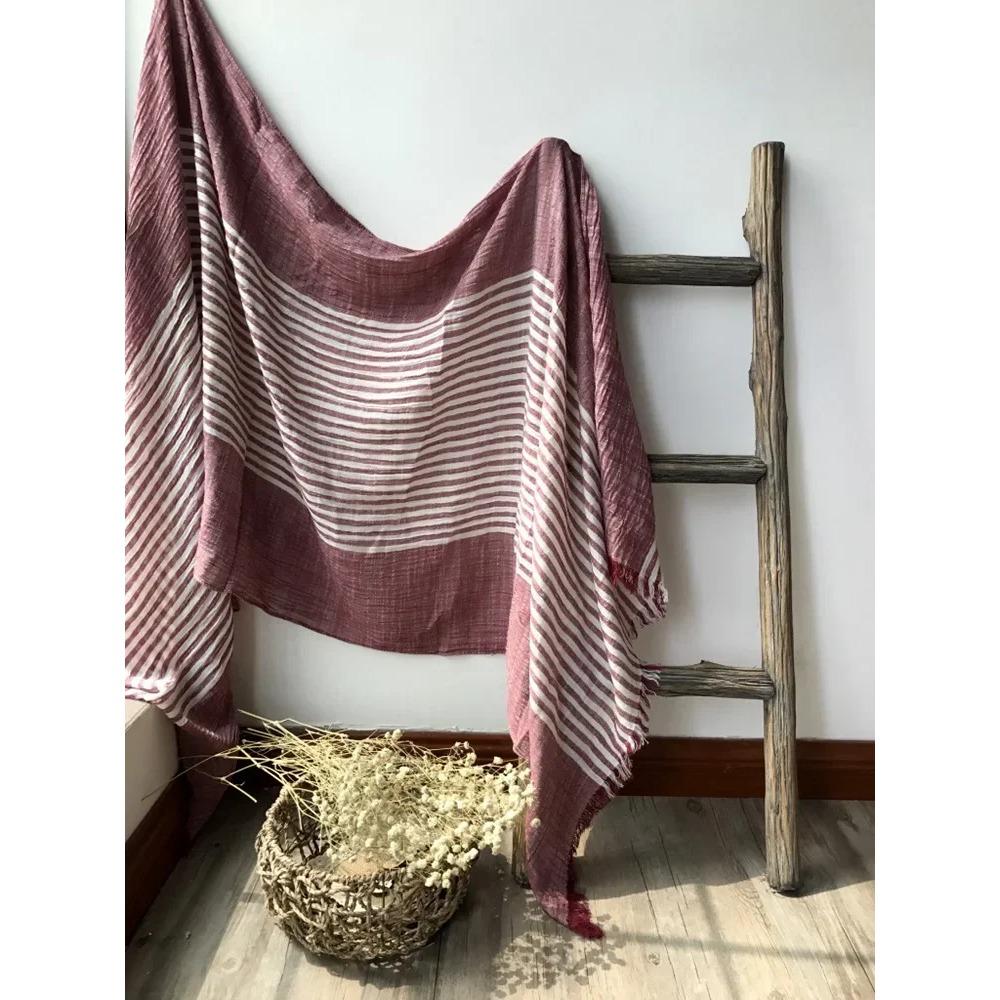 New 190*80cm Artistic Style Striped Cotton Linen Scarf Shawl Men's and Women's Same Style Mori Foulard En Mousseline Scarves