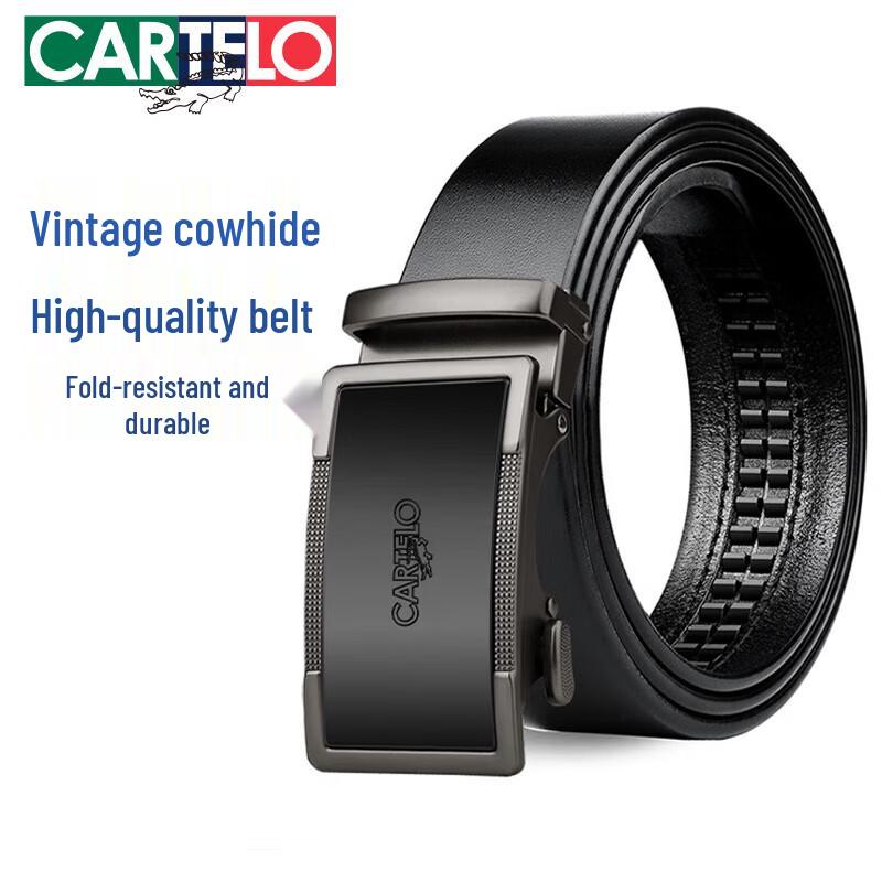 Cartelo Men s Vintage Leather Belt with Automatic Buckle 110-125cm (Adjustable)