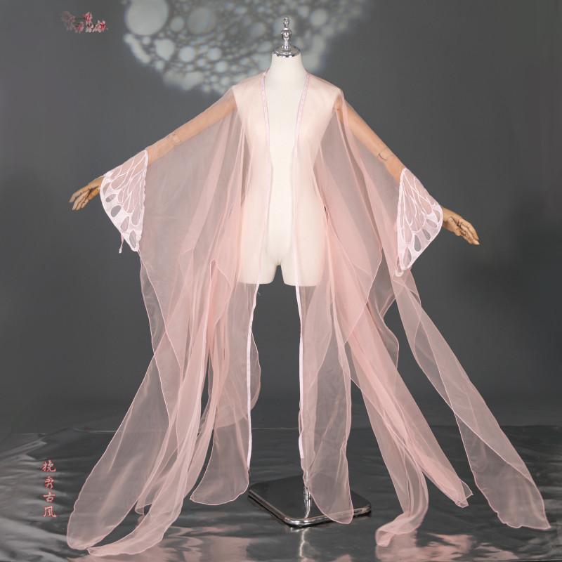 Sheer Tulle Long Cape With Butterfly Lace Cuffs Open Front Flowy Wrap Shawl For Hanfu Cosplay Wedding Photoshoot Outfit
