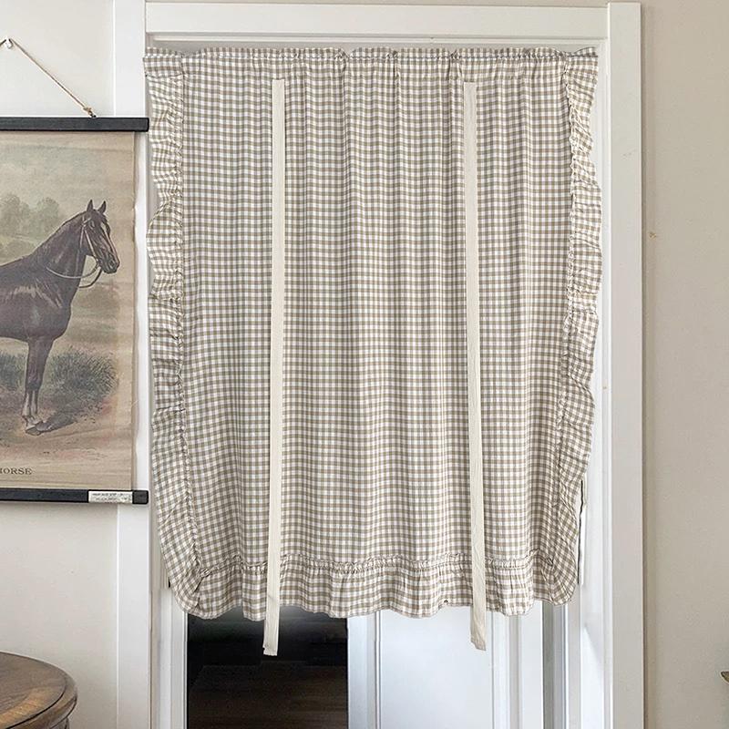 1 Stuk Japanse en Koreaanse Lichtbruine Geruite Romeinse Gordijn met Gerimpelde Stangzak Voor Woonkamer Slaapkamer Keukendeur W150 x H100cm 1Piece&Special Rod Pocket