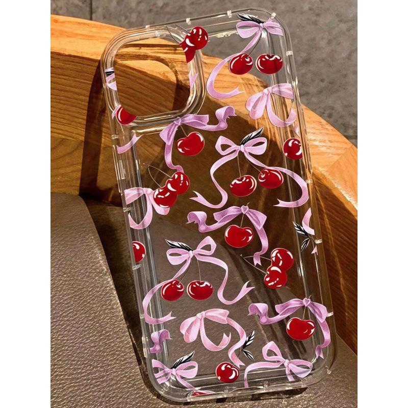 Ribbon cherry is suitable for Apple 16 mobile phone case iphone15promax transparent 14 airbag 13 Europe and America 12 explosion 11