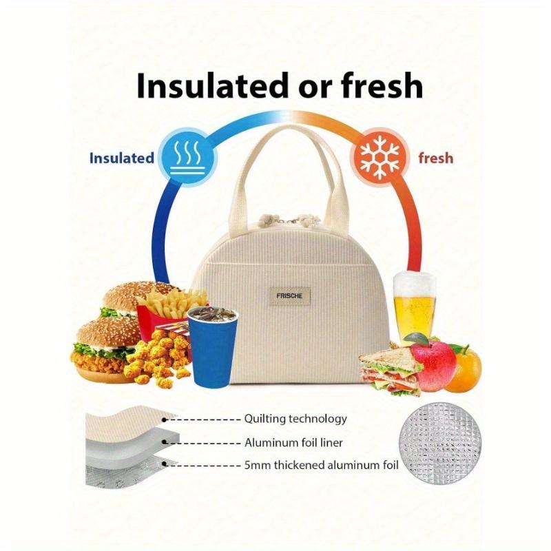 1PC Corduroy Lunch Bag Large Capacity Insulated Soft Reusable Portable with Handle Zipper Insulated Lunch Box Bag for School Picnic Bento Box