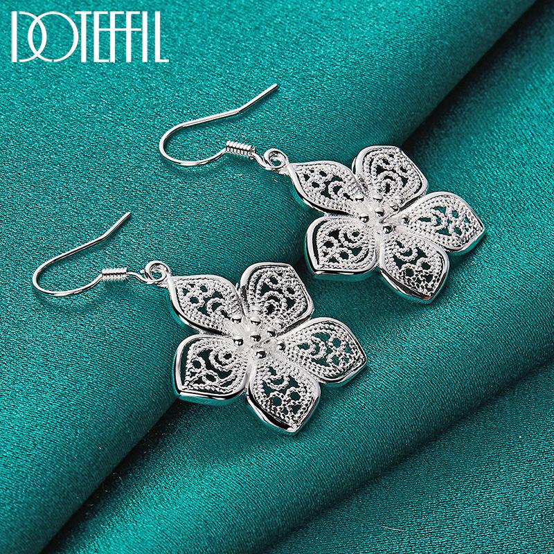 925 Sterling Silber Blumen Stern Tropfen Ohrringe Schmuck