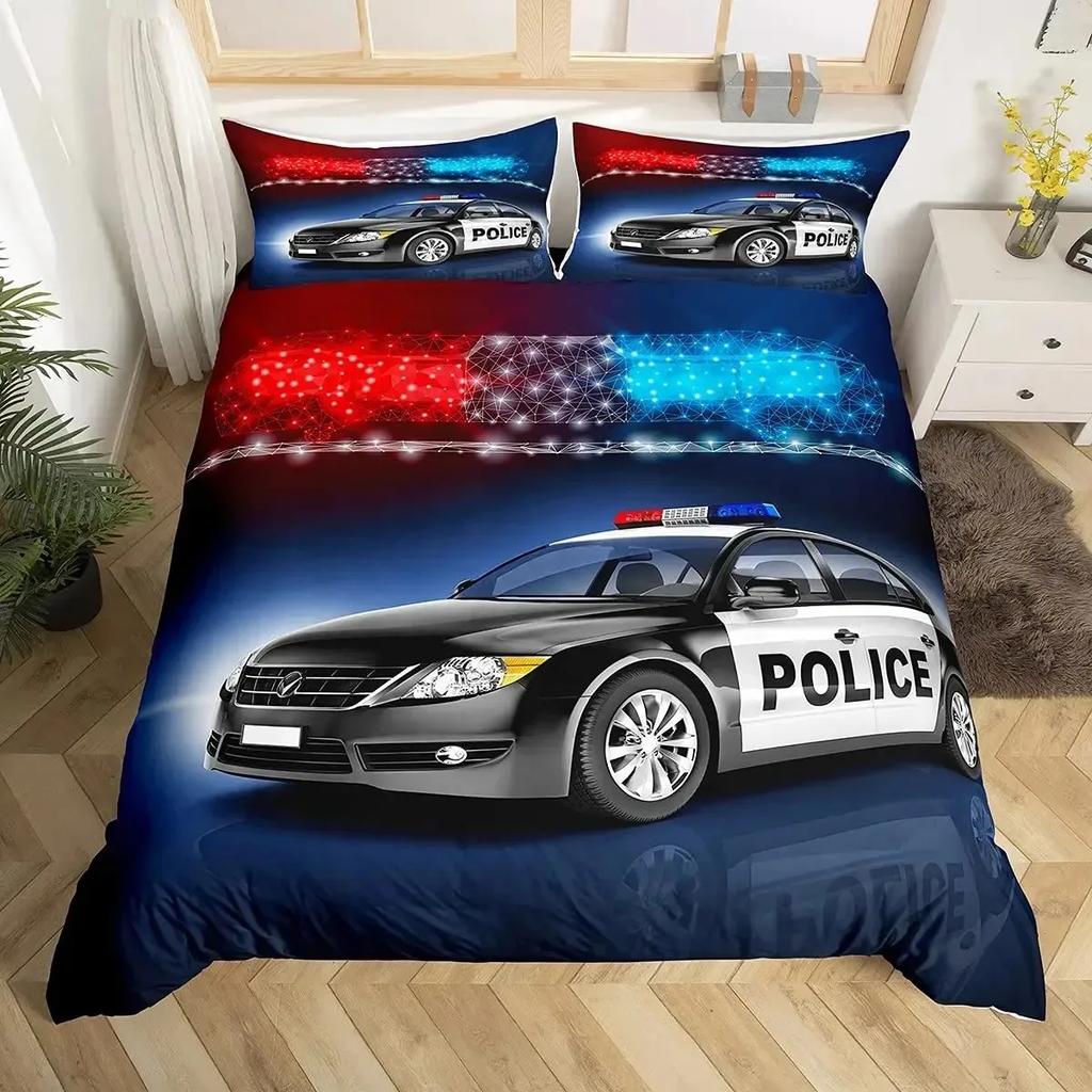 Cartoon Police Car Bedding Set Single Twin Full Queen King Size Polyester Duvet Cover Aldult Kids Comforter Quilt Cover Set