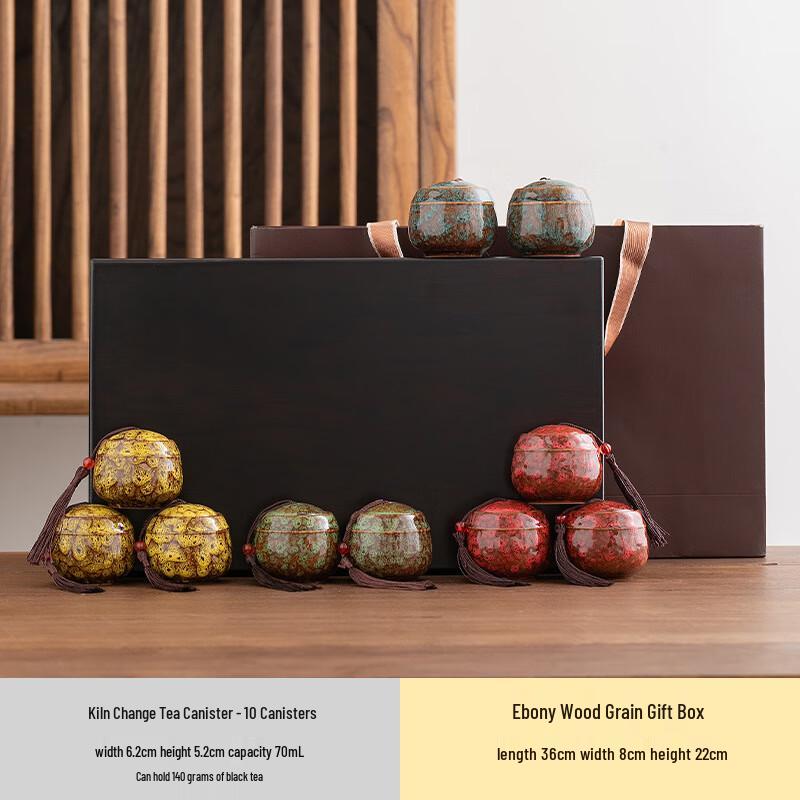 ZISIZ 10-Pack Ceramic Tea Canister Gift Set with Wooden Box