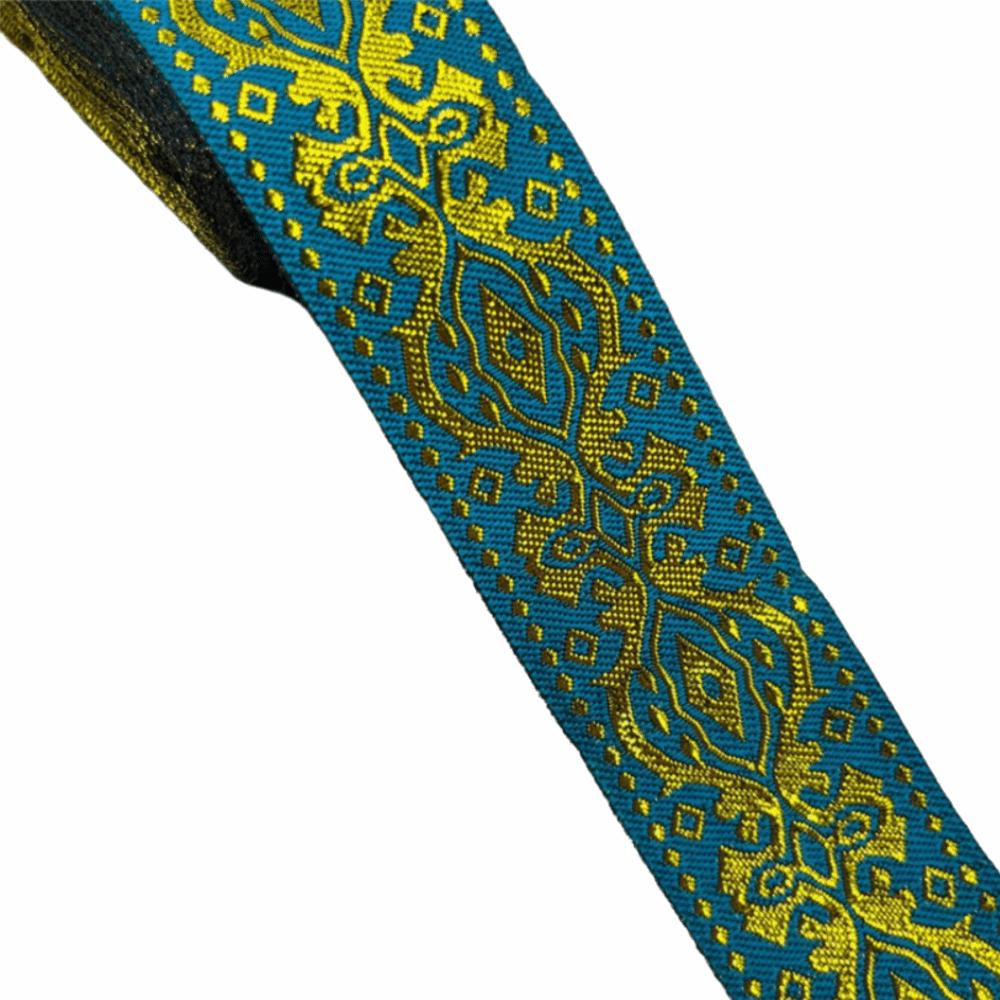 

1.3 Inch Wide Jacquard Woven Fabric Ribbon Gold Glitter Embroidery Ribbon DIY Clothes Bag Fabric озеро синього кольору