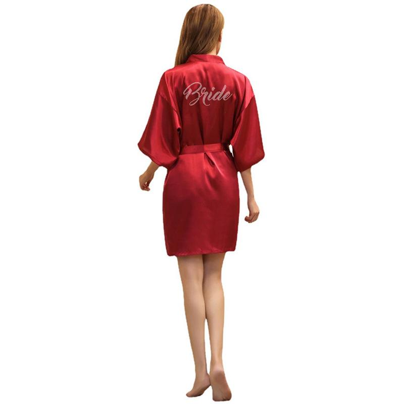 Women's Fashion Casual Rhinestone Homewear Summer Thin Kimono Half Sleeve Loungewear Solid Color Morning Robe