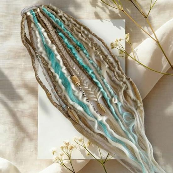 Boho Gevlochten Paardenstaart Verlenging met Haarelastiek Lichtgewicht Hand-gevlochten Vlechten Haarverlengingen Vrouwen Mannen Lang Viking Dreadlock Kralen Paardenstaart Verlenging