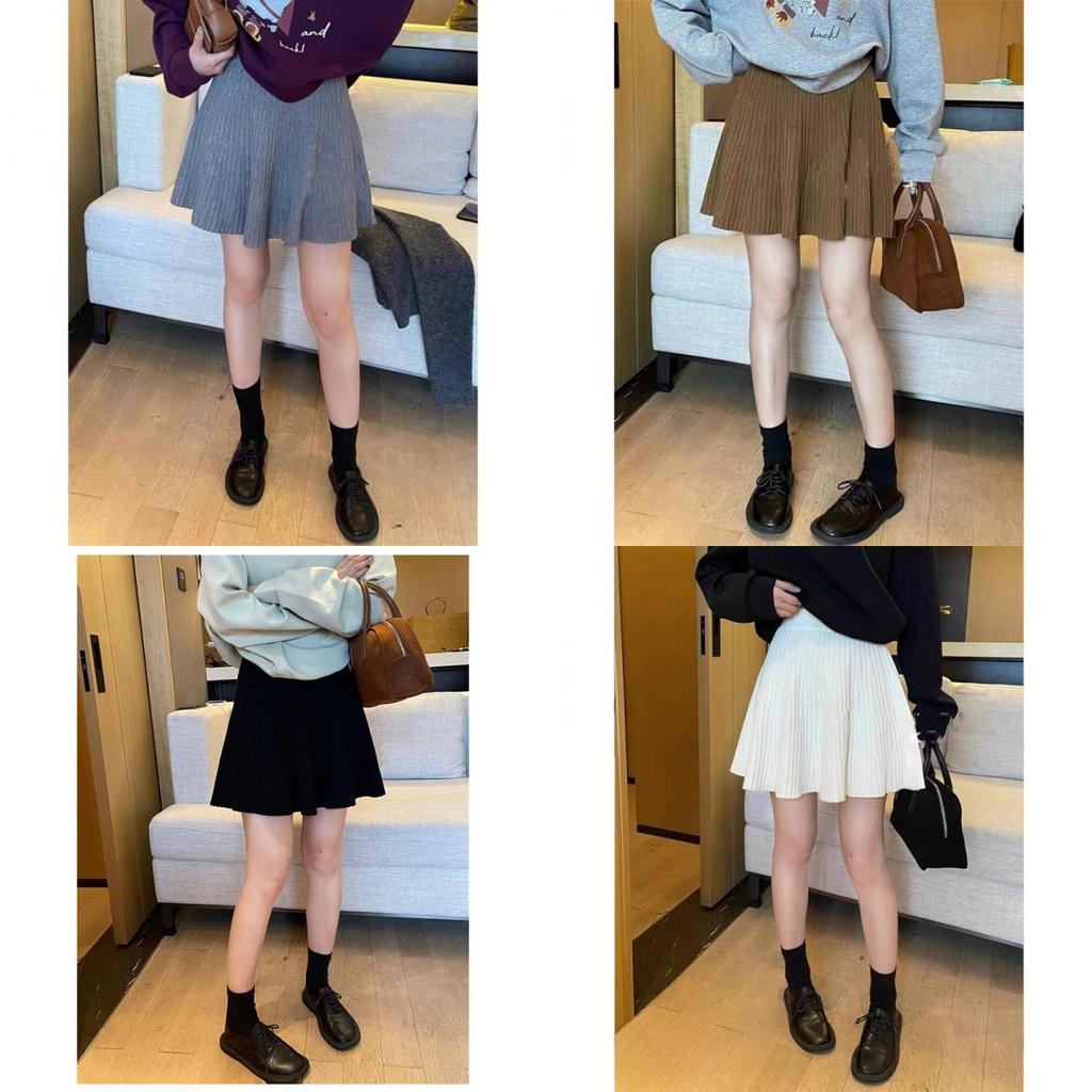 Elegant Knit Pleated Skirt For Women With Elastic Waist For Office Wear