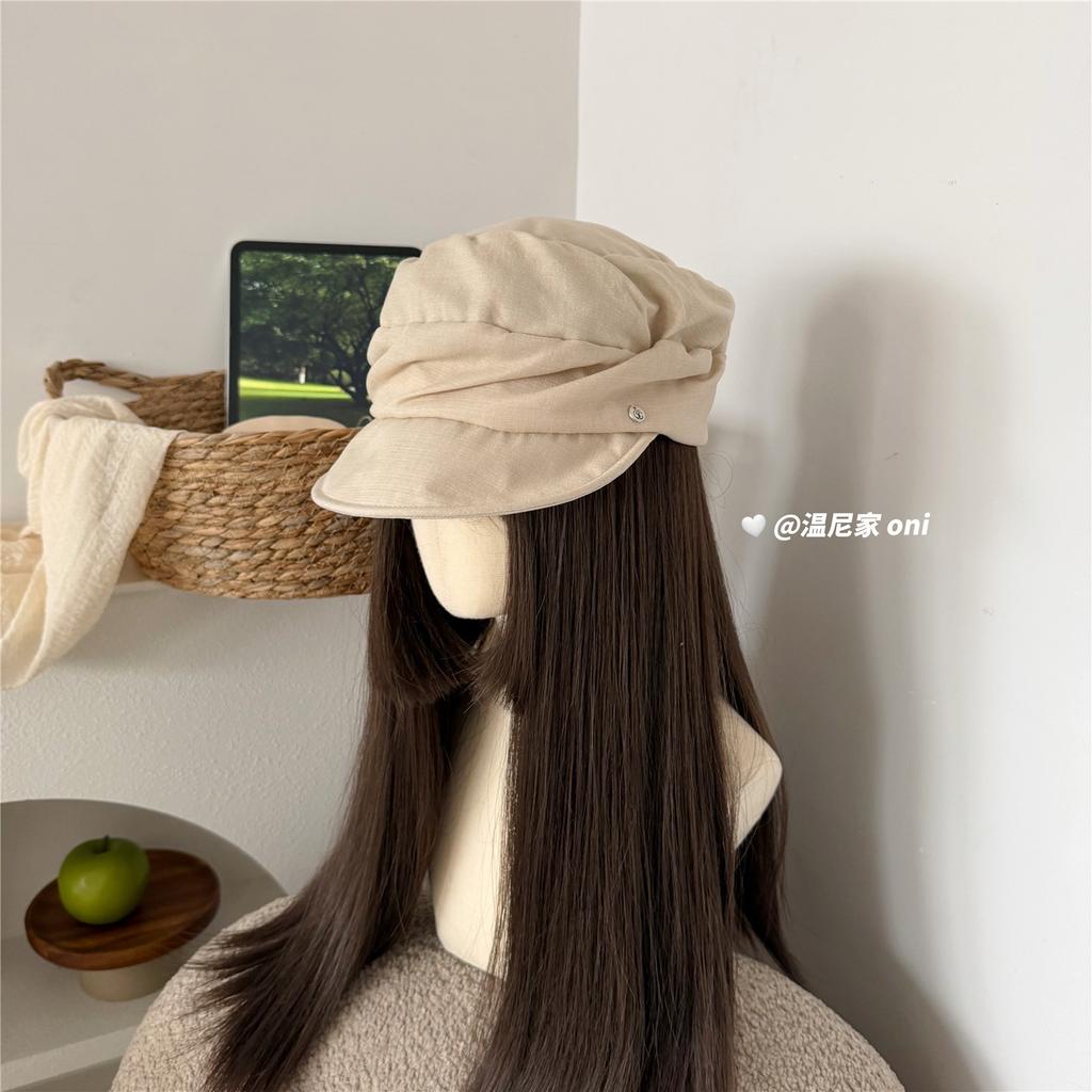Export, Literature and Art, Yamamoto Style, Cotton and Linen, Breathable Folds, Showing the Face, Small Newsboy Hat, Female Flat-top Equestrian Hat, S