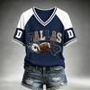 Women's Casual V-Neck Short Sleeve Top Lightweight Breathable Football Team Print Shirt