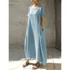Fashion Women Dress Ladies Skirt Ice Silk Wrinkle Loose Plus Size Round Neck Short Sleeve Dress