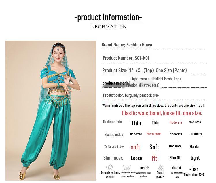 Costume de Danse du Ventre Exotique Princesse Jasmine d'Halloween pour Adultes
