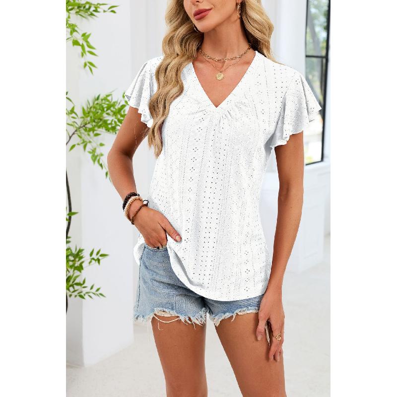 2026 Summer New Women's Solid Color V-Neck Loose Casual Breathable Short-Sleeve T-Shirt Top