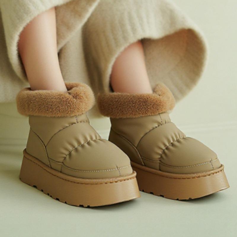 Thick Heels Women Winter Cotton Shoes Waterproof PU Leather Chunky Platform Non-slip Outdoor Warm Plush Couples Snow Boots