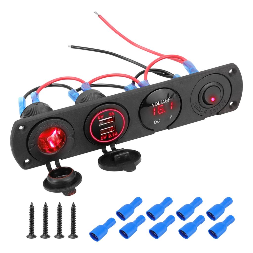Universal 12V Electrical Outlet Panel Having LED Power Indicator For Marine Automotive Applications