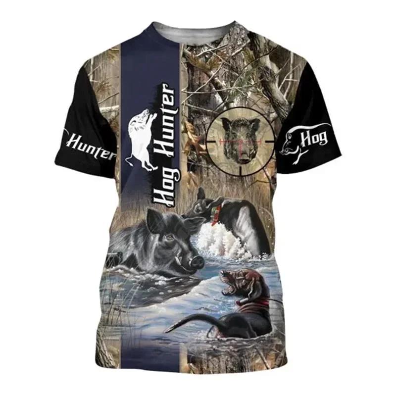 Wild Boar 3D Printed T-shirt Men's Short Sleeve O Collar Outdoor Hunter Animal Loose Dry Breathable Personality Clothing