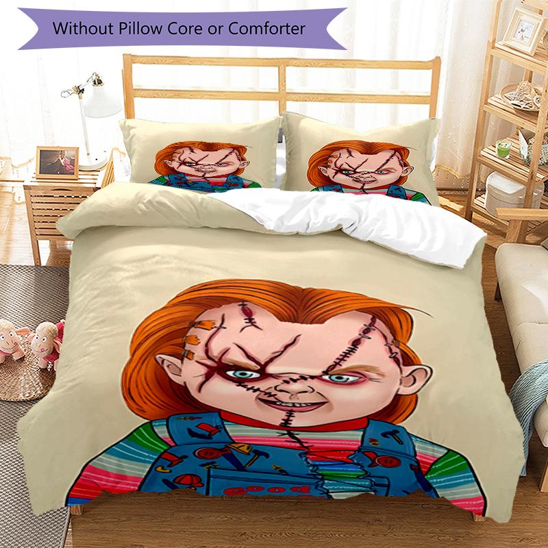 3pcs Chucky Bedding Set Duvet Cover Closure Includes 1 Duvet Cover & 2 Pillowcases, Soft and Comfortable for All Seasons.